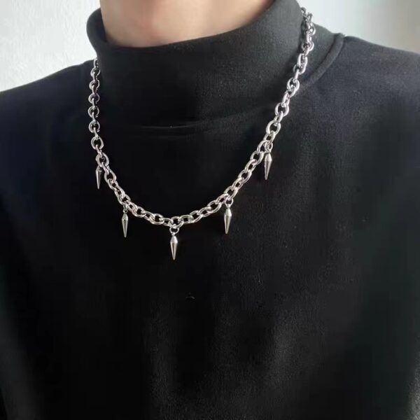 Titanium steel color men's trendy, cool and stylish hip-hop tassel stud versatile necklace