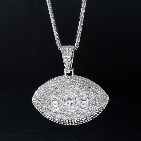 Hiphop pendant necklace for men, retro style, fully diamond-encrusted evil eye