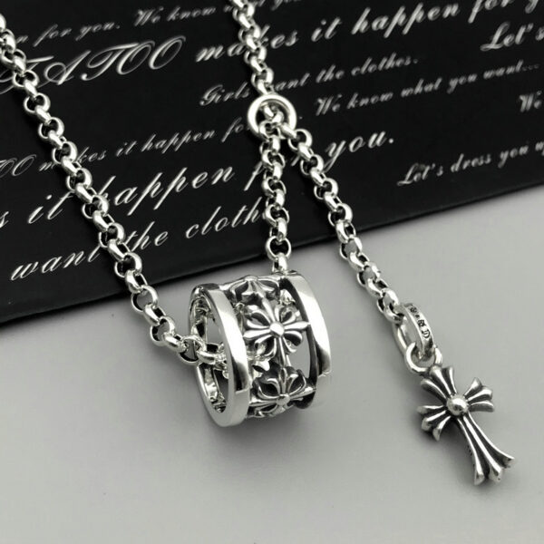 Crox Heart Cross Small Waist Trendy brand hip-hop men's and women's personalized collarbone chain pendant Thai silver necklace
